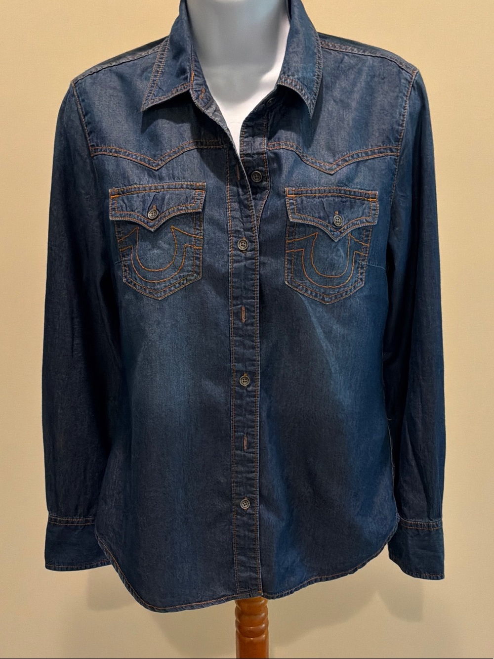 True Religion Dark Blue Denim Button-Front Shirt